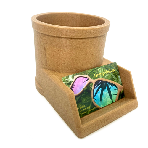 Round hemp bioplastic business card and pencil holder