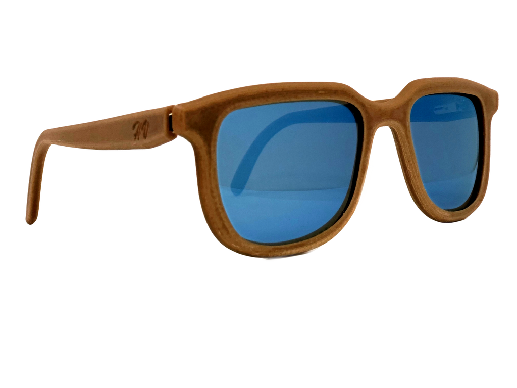 Iris hemp sunglasses with Cerulean Blue mirrored lenses
