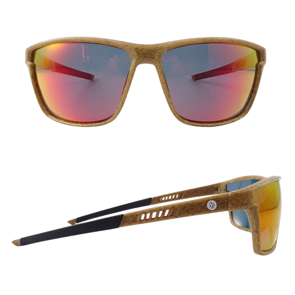 RazorSun hemp sunglasses with Fire Orange mirrored lenses, front view