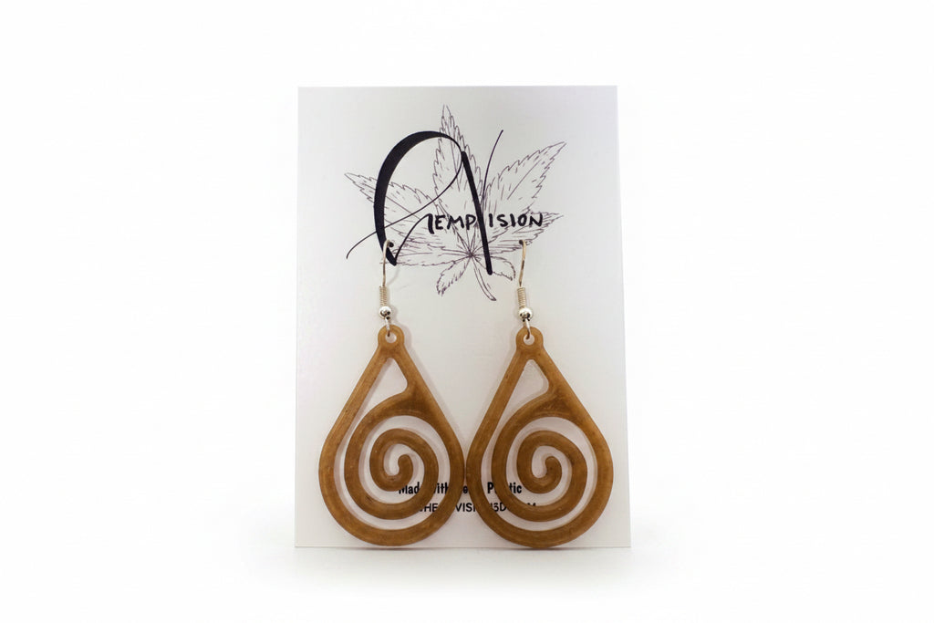 Air hemp earrings on a HempVision card, open spiral design