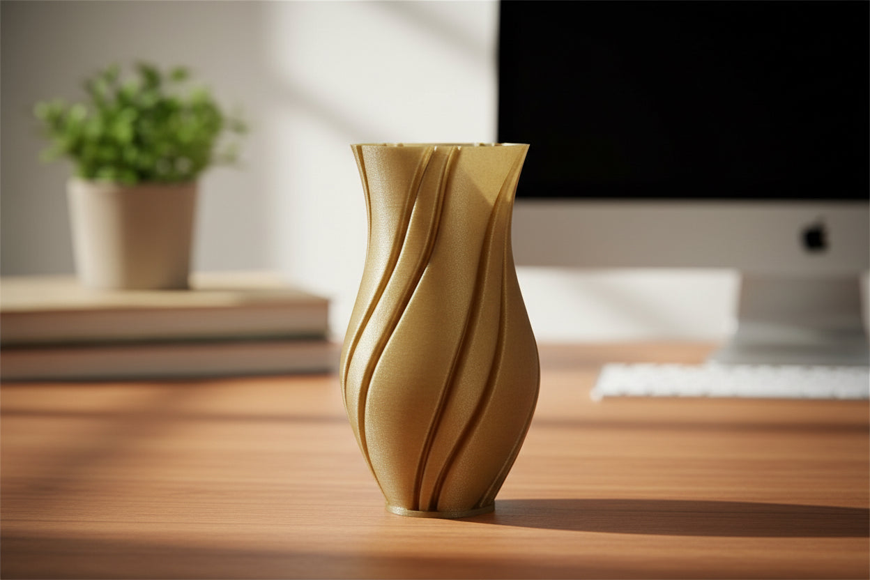Hemp3D large vortex vase in natural hemp composite