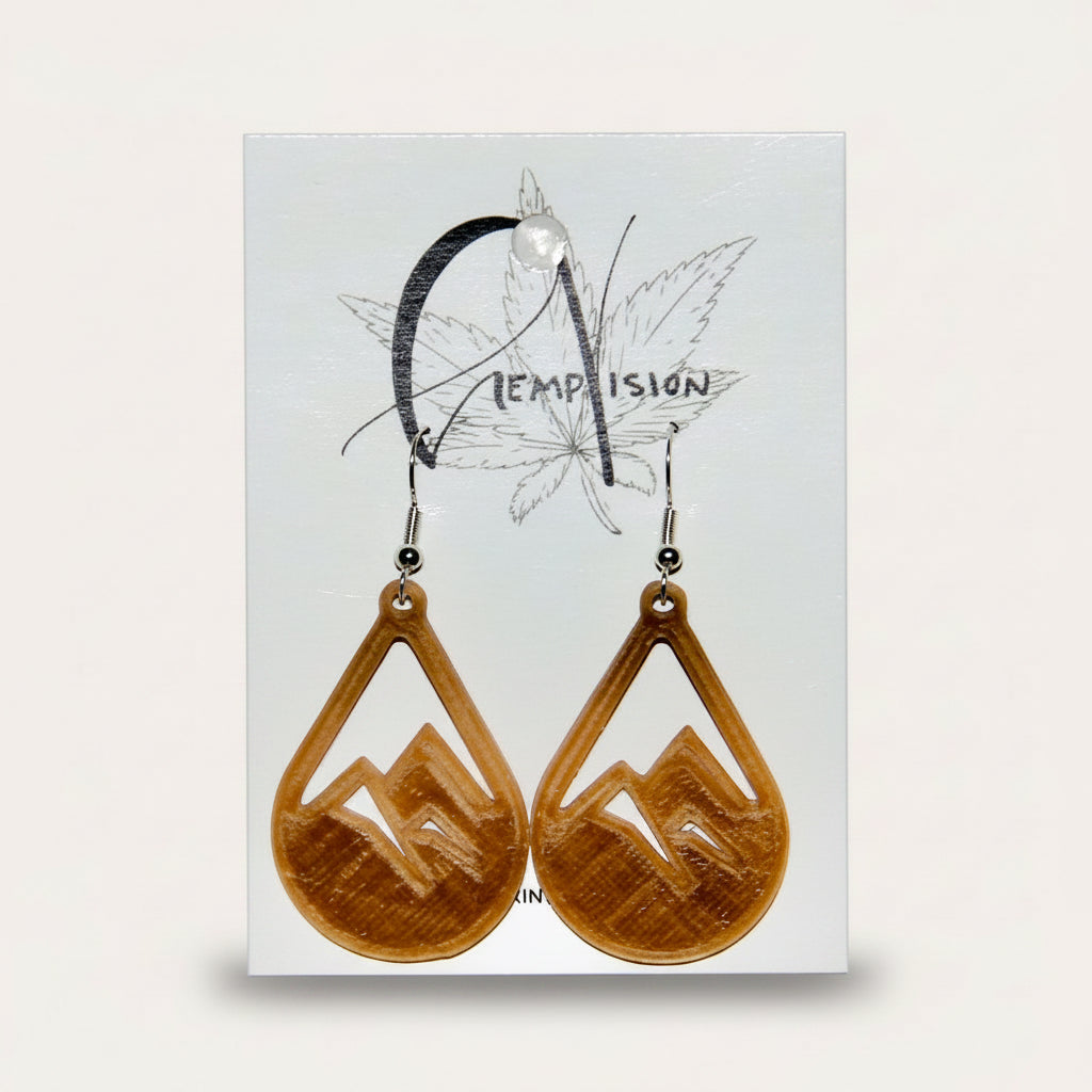 Mountain Tear Drop hemp earrings on a HempVision card