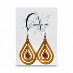 Water hemp earrings on a HempVision card, concentric teardrop design